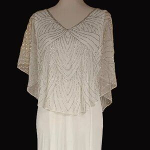Stunning Geometric Ivory capelet evening gown, brand new size 8